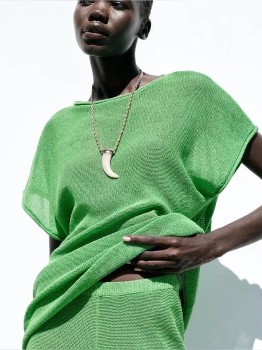 Zara, green, wide sleeve knit top, M